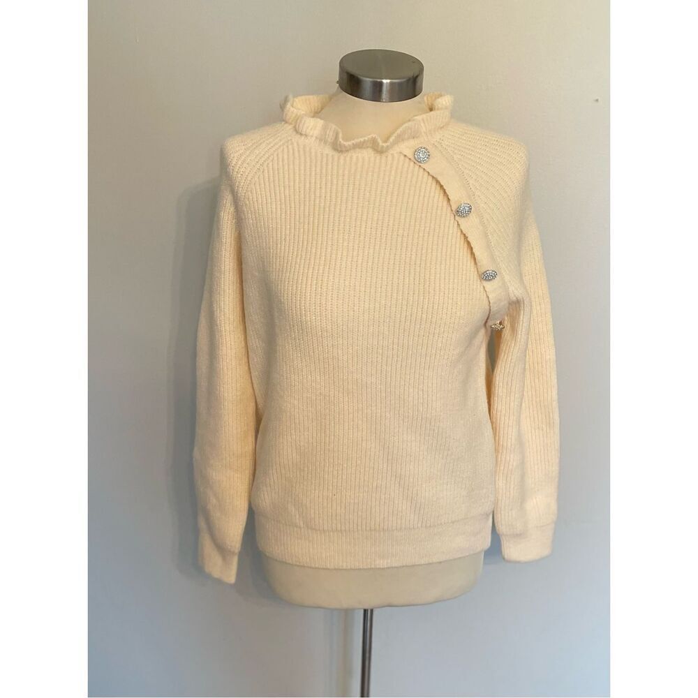 Cream Color Mock Ruffle Turtleneck Small Sweater New